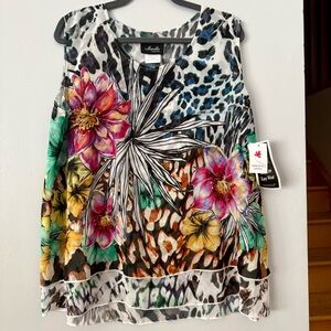 🇨🇦 Marallis Maximalist Floral and Animal Print Sleeveless Blouse Plus Size